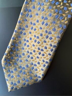 Charvet Place Vendôme Blue & Gold Geometric Silk Tie • Made in France • Luxury